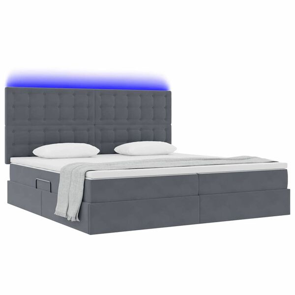 vidaXL Cama com arruma&ccedil;&atilde;o e LED Cinza Escuro 200 x 200 cm Veludo