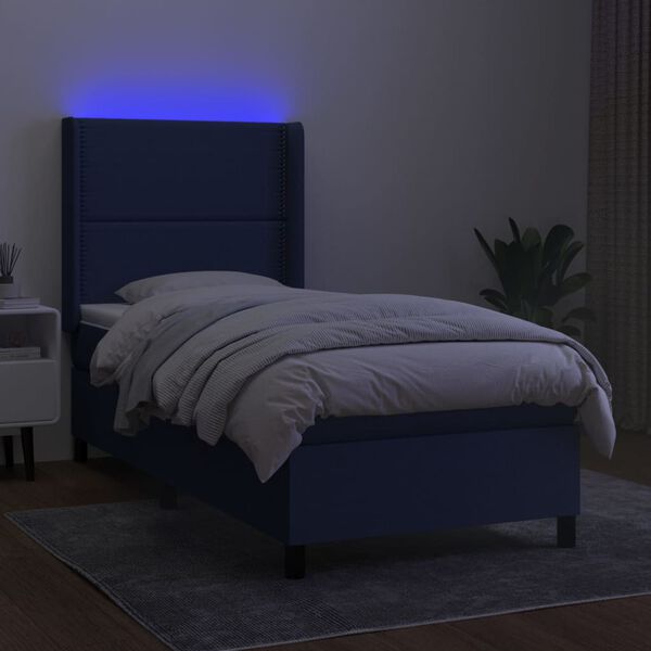vidaXL Cama box spring c/ colch&atilde;o e LED 100x200 cm tecido azul