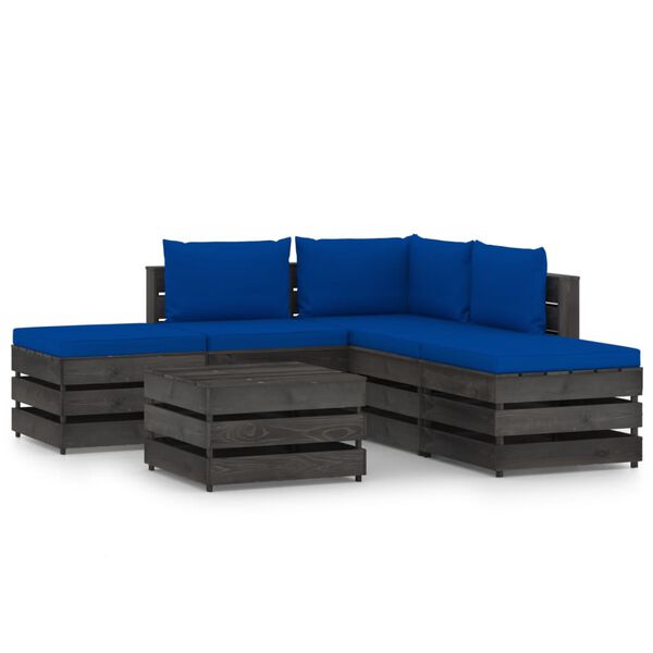 vidaXL 6 pcs conj. lounge jardim + almofad&otilde;es madeira impreg. cinzento