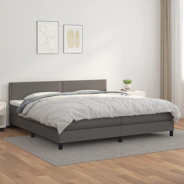 vidaXL Cama com molas/colch&atilde;o 200x200 cm couro artificial cinzento