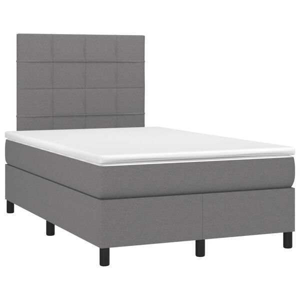 vidaXL Cama box spring c/ colch&atilde;o e LED 120x200 cm tecido cinza-escuro
