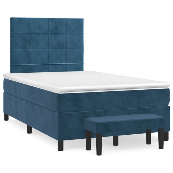 vidaXL Cama boxspring com colch&atilde;o 120x190 cm veludo azul-escuro