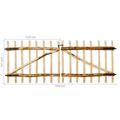 vidaXL Portão duplo para cerca 300x120 cm madeira de aveleira