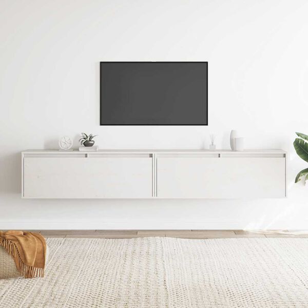 vidaXL Arm&aacute;rios de parede 2 pcs 100x30x35 cm pinho maci&ccedil;o branco