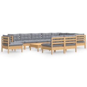vidaXL 11pcs conjunto lounge de jardim + almofad&otilde;es cinza pinho maci&ccedil;o