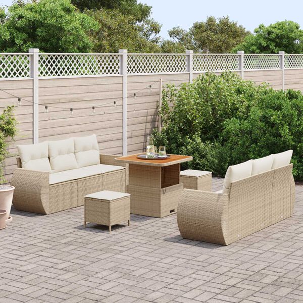 vidaXL Conjunto de Sof&aacute; de Jardim 9 pcs Bege e Creme vime PE