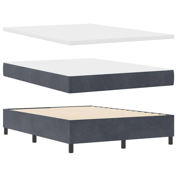 vidaXL Cama Box com colch&atilde;o Cinzento escuro 140 x 190 cm Veludo