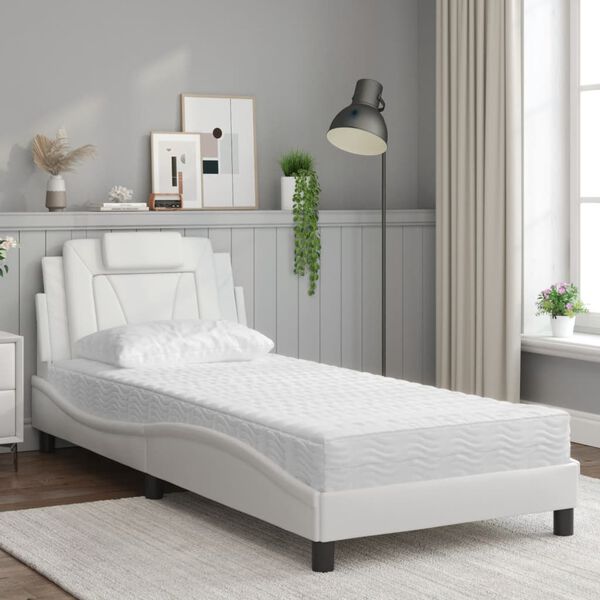 vidaXL Cama Viana com colch&atilde;o 90x200 cm couro artificial branco