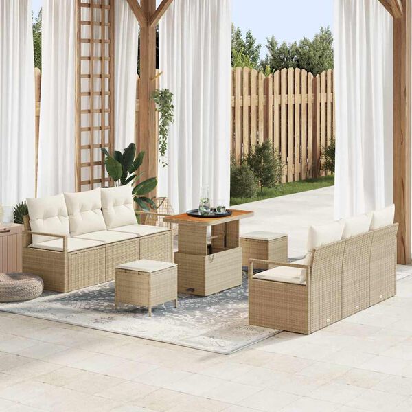 vidaXL Conjunto de Sof&aacute; de Jardim 9 pcs Bege Rattan Sint&eacute;tico