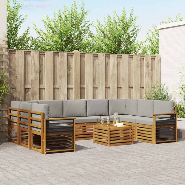 vidaXL Conjuntos de sof&aacute;s com almofada 10 pcs Cinza Natural e Claro