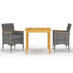 vidaXL 3 pcs conjunto de jantar para jardim cinzento