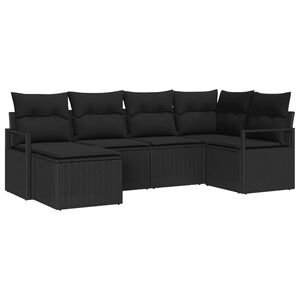 vidaXL Conjunto de Sof&aacute;s com almofada 6 pcs Preto vime PE