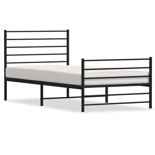 vidaXL Estrutura de cama com cabeceira e p&eacute;s 75x190 cm metal preto