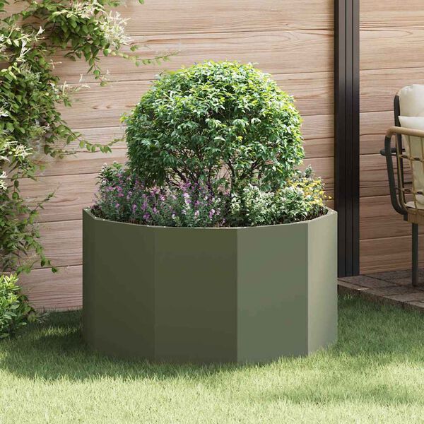 vidaXL Floreira Verde Oliva 90 x 90 x 50 cm A&ccedil;o
