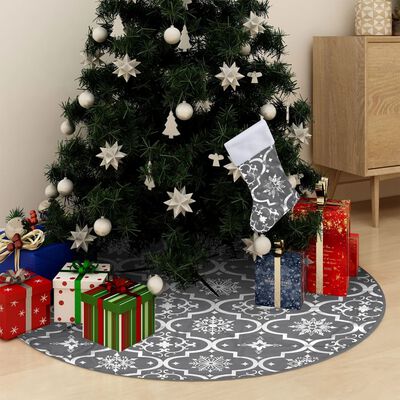 vidaXL Saia de árvore de Natal luxuosa 90 cm com meia tecido cinzento
