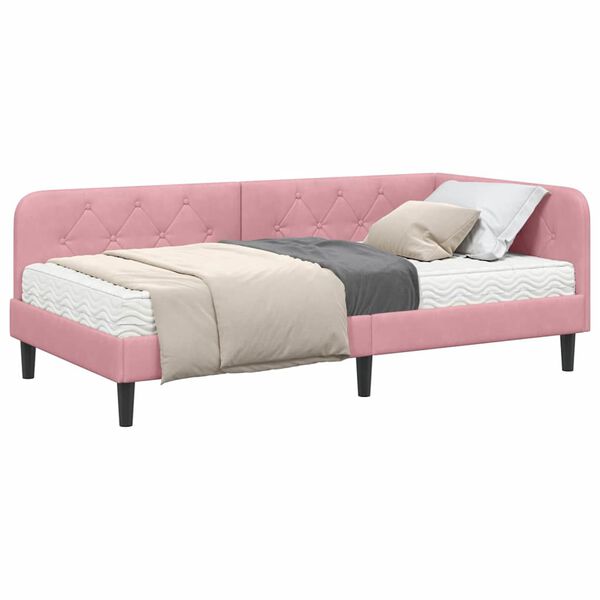 vidaXL Estrutura de Cama de Canto com colch&atilde;o Rosa 90 x 190 cm Veludo