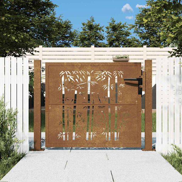 vidaXL Port&atilde;o de jardim 100x75 cm A&ccedil;o Corten Design Bambu