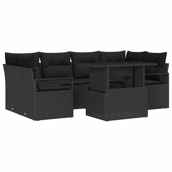 vidaXL Conjunto de Sof&aacute; de Jardim com travesseiro 7 pcs Preto vime PE