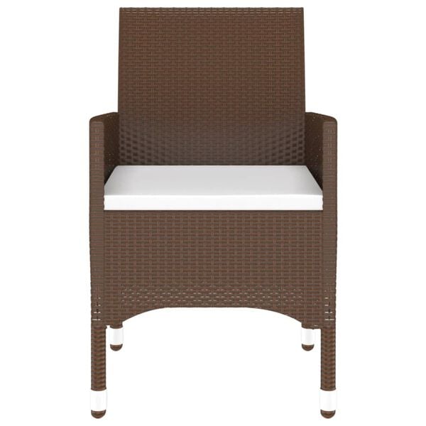 vidaXL 7 pcs conj. jantar p/ jardim vime PE e vidro temperado castanho