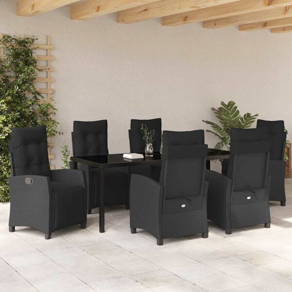vidaXL Conjunto de Jantar para Jardim com almofada 7 pcs Preto vime PE