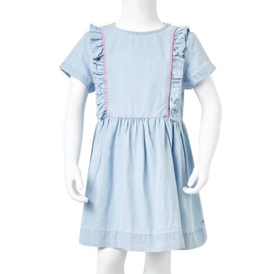 Vestido de criança com folhos azul-suave 92