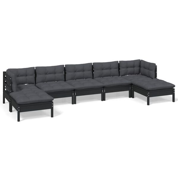 vidaXL 7 pcs conjunto lounge de jardim c/ almofad&otilde;es pinho preto