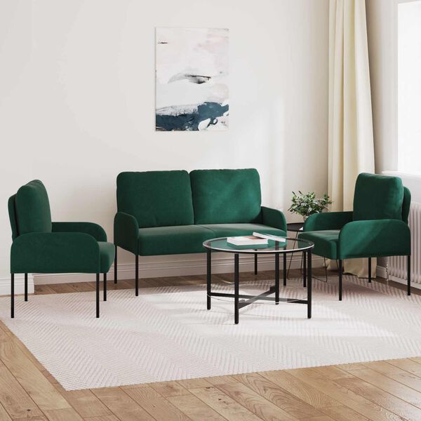 vidaXL Conjuntos de sof&aacute;s 3 pcs Verde Escuro 115 x 56 x 80 cm