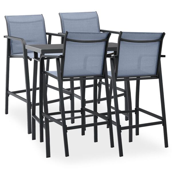 vidaXL 5 pcs conjunto de bar para jardim preto e cinzento