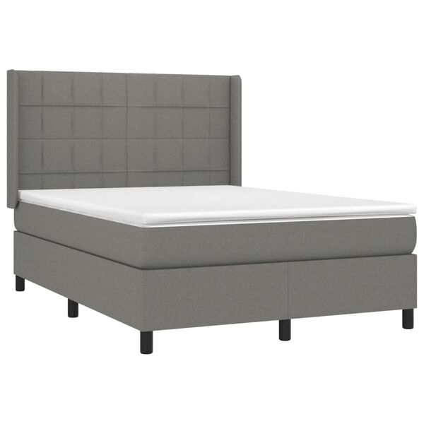 vidaXL Cama com molas/colch&atilde;o 140x190 cm tecido cinzento-escuro