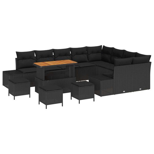 vidaXL Conjunto de Sof&aacute; de Jardim com almofada 13 pcs Preto vime PE