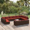 vidaXL 14 pcs conjunto lounge jardim c/ almofad&otilde;es vime PE castanho