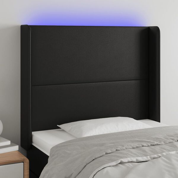 vidaXL Cabeceira cama c/ LED couro artificial 103x16x118/128 cm preto