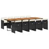vidaXL 11 pcs conjunto de jantar p/ jardim c/ almofad&otilde;es vime PE preto