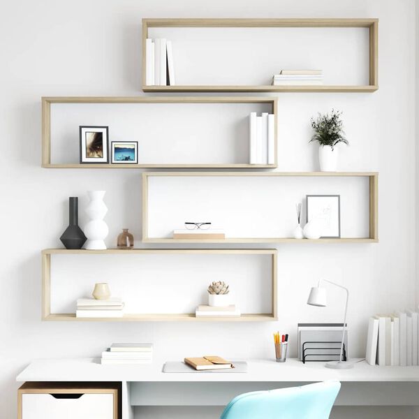 vidaXL Estantes parede c&uacute;bicas 4pcs derivados madeira carvalho sonoma