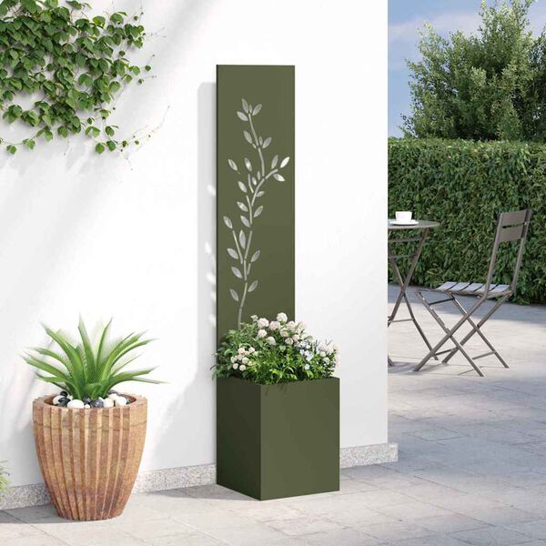 vidaXL Tela de Privacidade para Jardim Floral Verde-oliva 32 x 140 cm
