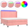 vidaXL Cama box spring c/ colch&atilde;o/LED 160x200 cm veludo rosa