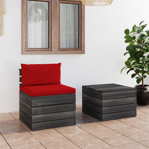 vidaXL 2 pcs conjunto lounge de paletes com almofadões pinho maciço