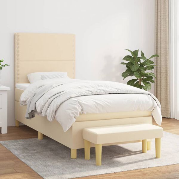 vidaXL Cama com molas/colch&atilde;o 90x190 cm tecido cor creme
