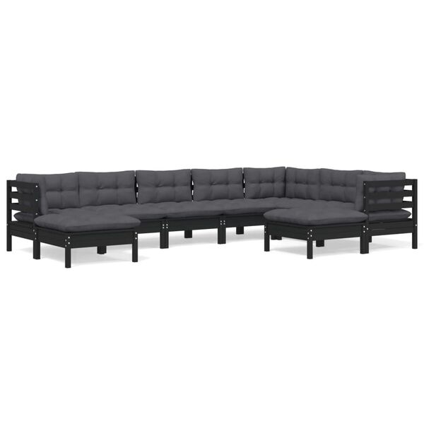 vidaXL 9 pcs conjunto lounge jardim c/ almofad&otilde;es pinho maci&ccedil;o preto