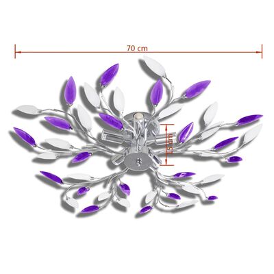 Lâmpada teto com folhas de acrílico e cristal, branca e lilás, 5 x E14