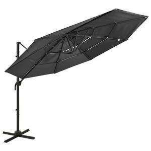 vidaXL Guarda-sol de jardim 4 camadas c/ poste alum&iacute;nio 3x3m antracite