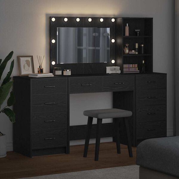 vidaXL Mesa de vestir 3 pcs Carvalho Preto Madeira processada