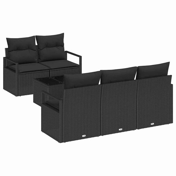 vidaXL Conjunto de Sof&aacute;s 6 pcs Preto vime PE