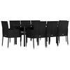 vidaXL 9 pcs conjunto de jantar p/ jardim c/ almofad&otilde;es vime PE preto