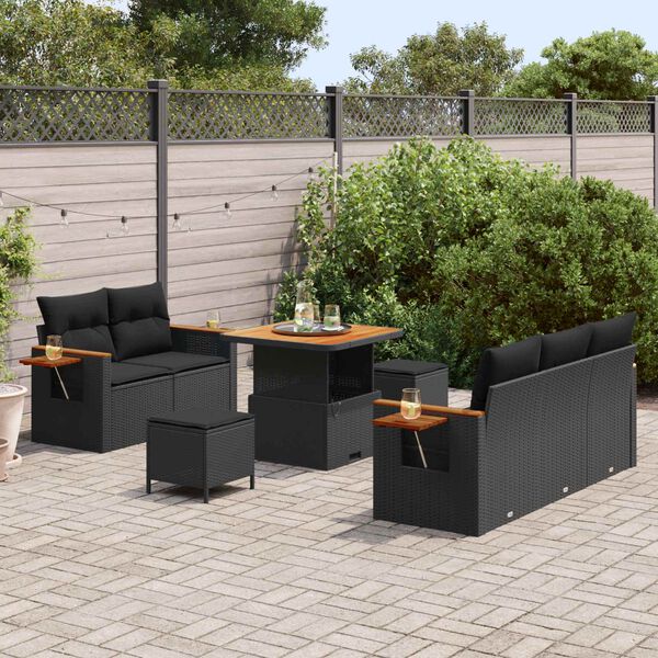 vidaXL Conjunto de Sof&aacute; de Jardim com almofada 8 pcs Preto