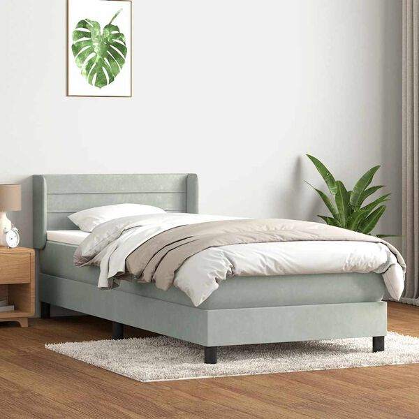 vidaXL Cama com molas/colch&atilde;o cinzento-claro 80x220 cm veludo