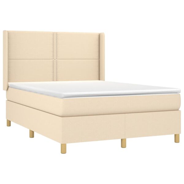 vidaXL Cama box spring c/ colch&atilde;o e LED 140x190 cm tecido cor creme
