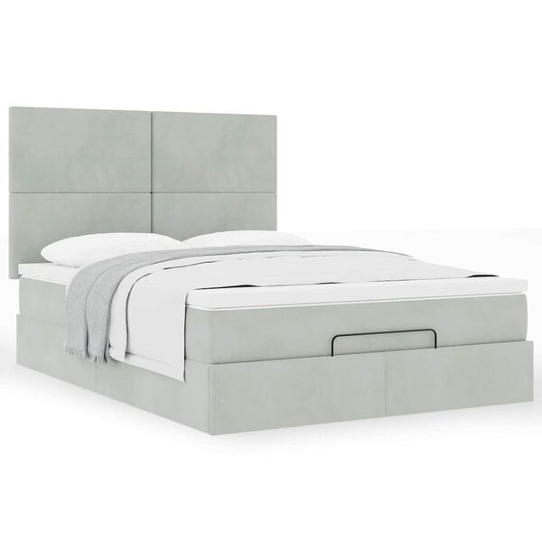 vidaXL Estrutura cama otomana colchões 140x200cm veludo cinzento claro