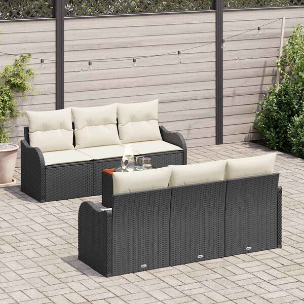 vidaXL Conjunto de Sof&aacute; de Jardim com almofada 7 pcs Preto vime PE