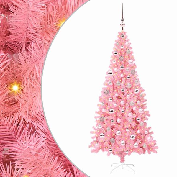 vidaXL &Aacute;rvore de Natal com 300 LEDs com suporte Rosa 180 cm PVC